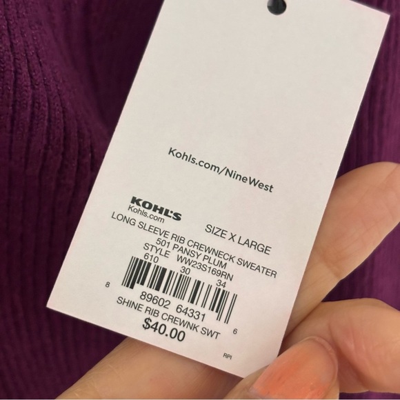 Nine West Purple Crew Neck Sweater with Long Sleeves - Picture 5 of 10